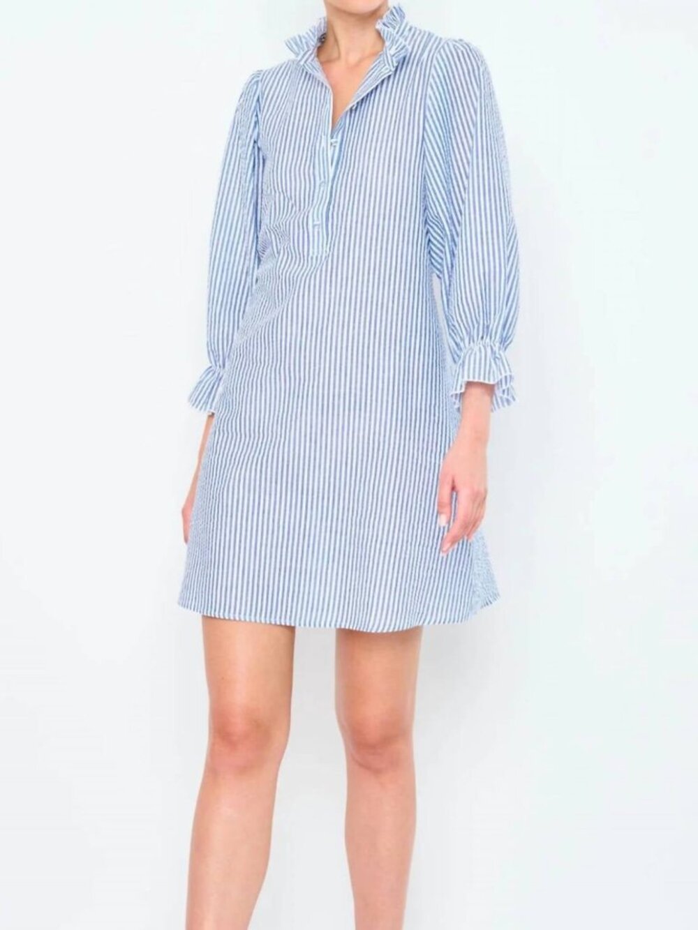 Flora Bea NYC Adelina Seersucker Mini Dress Blue Size Medium